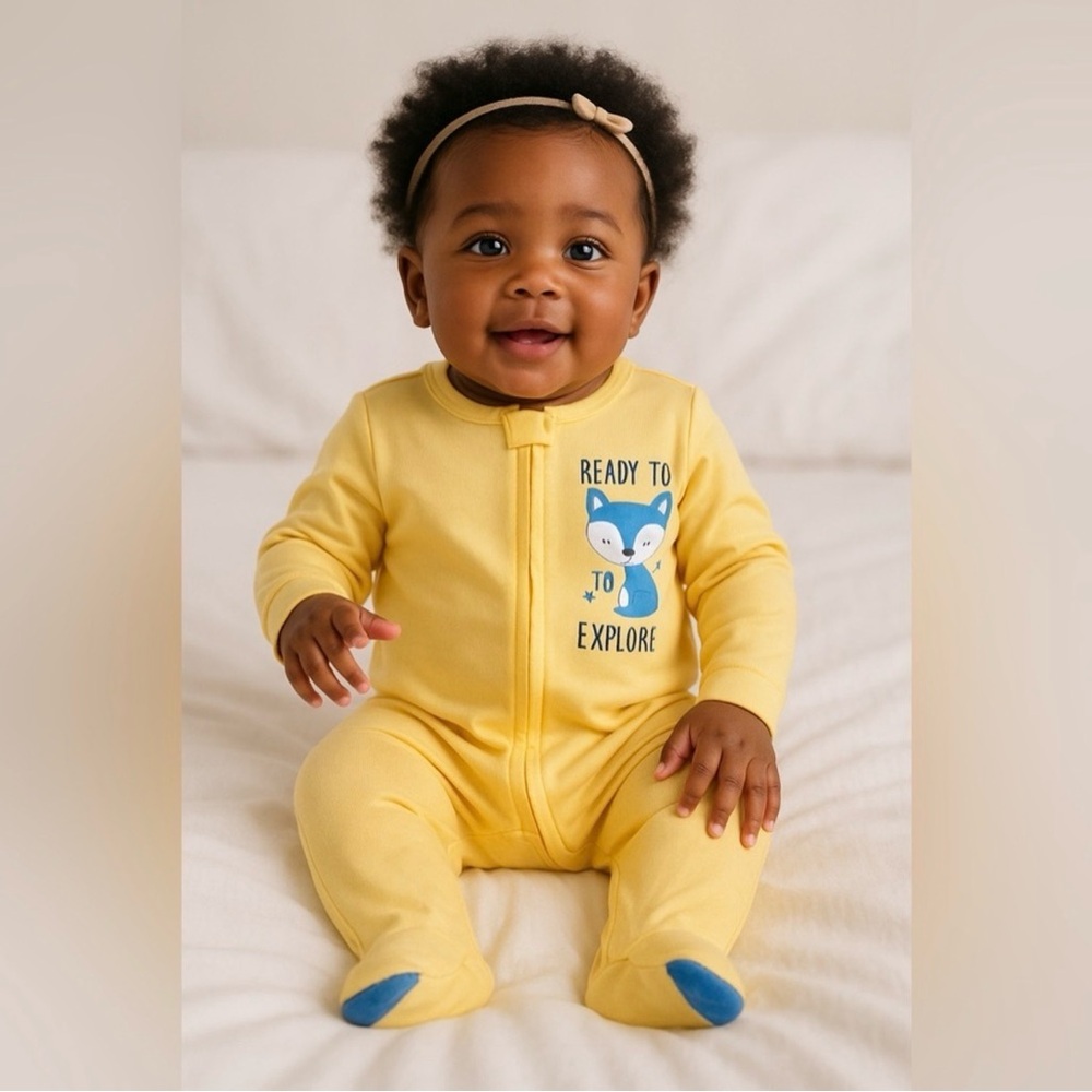🍁Gerber “Ready to Explore” Yellow Fox Zip Footed Sleeper – Size 6-9M - Picture 3 of 6
